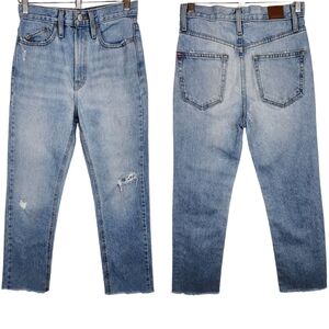 BDG Slim Stacked Straight Leg Jean High Rise Ankle Length Raw Hem Distressed 25